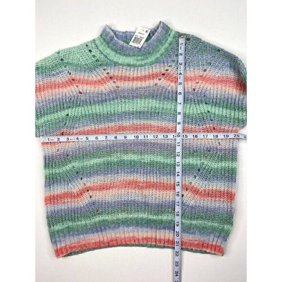 Juniors Sweater Top Medium Blue Pink Striped Mock‎ - Picture 5 of 5
